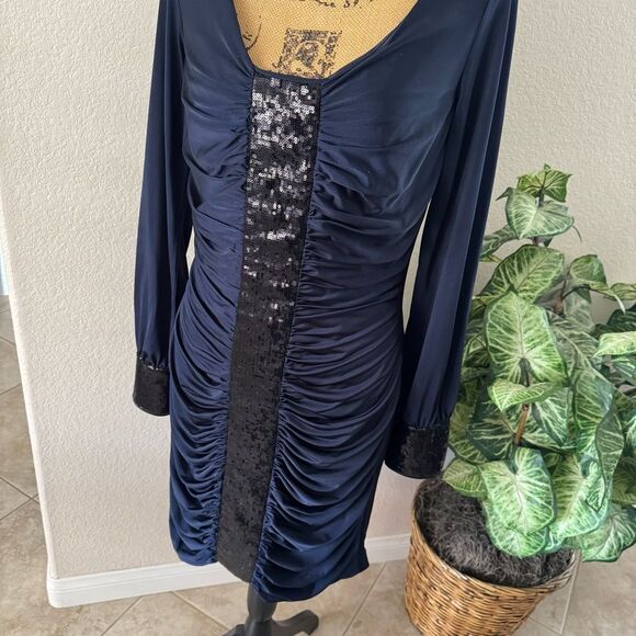 Miss Sixty M60 Navy Blue Ruched Sequin Dress - Size 10 - Picture 2 of 7